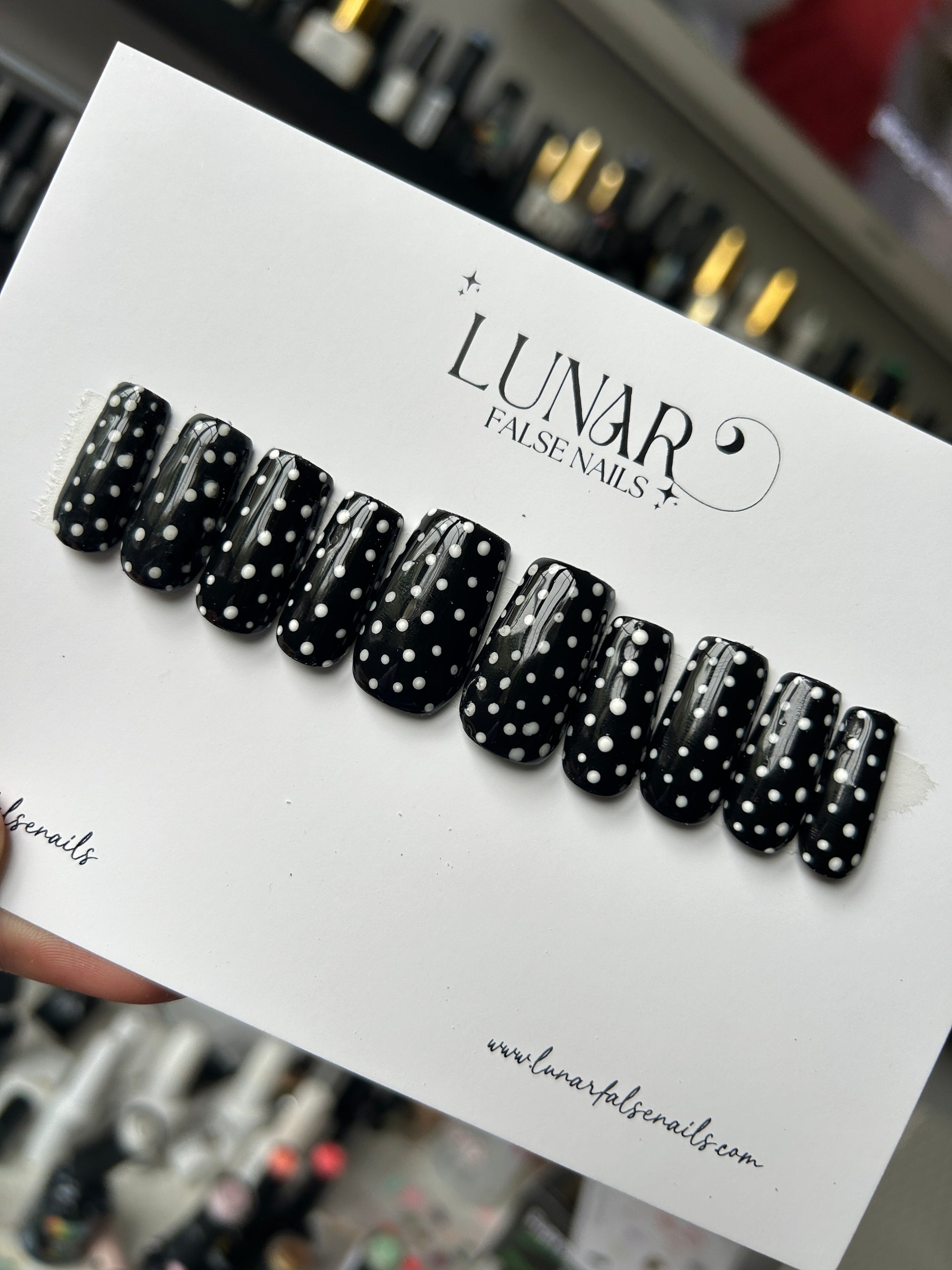 Midnight Black Polka Dots False Nails