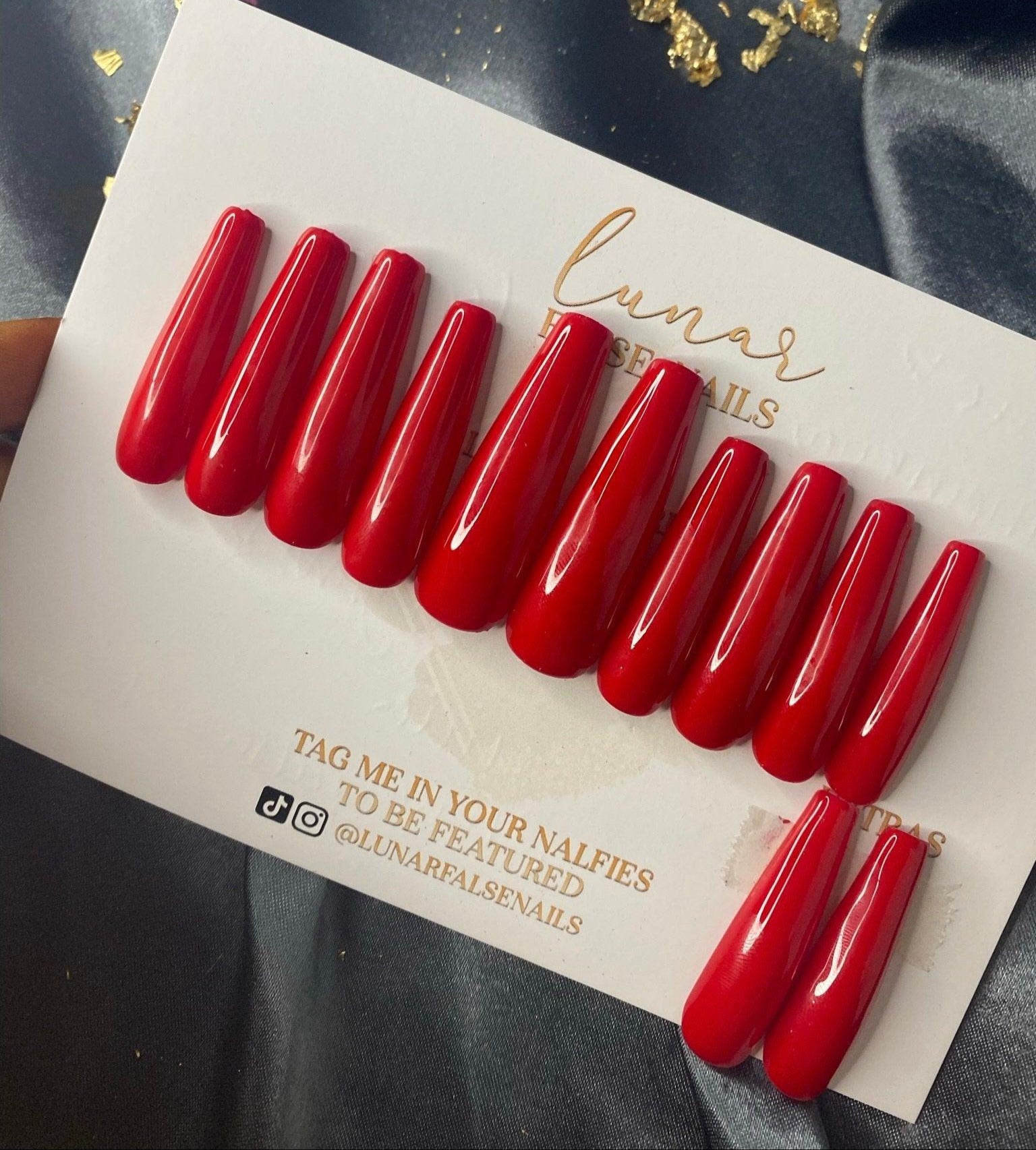 XXL Pinched Coffin Ruby Red False Nails - Lunar False Nails