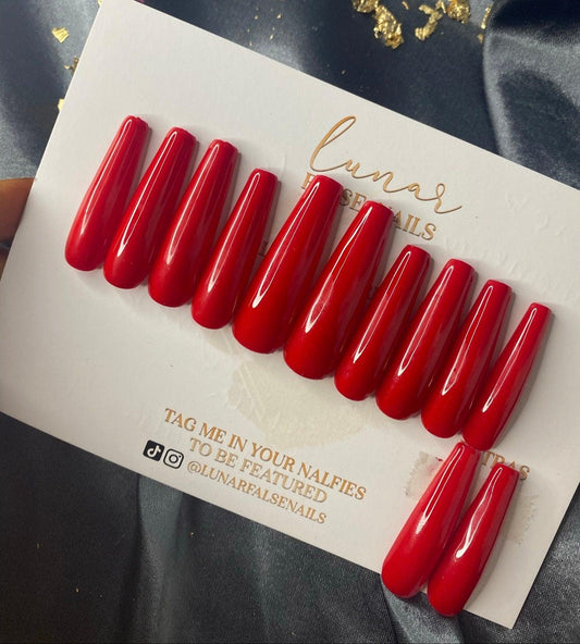 XXL Pinched Coffin Ruby Red False Nails - Lunar False Nails