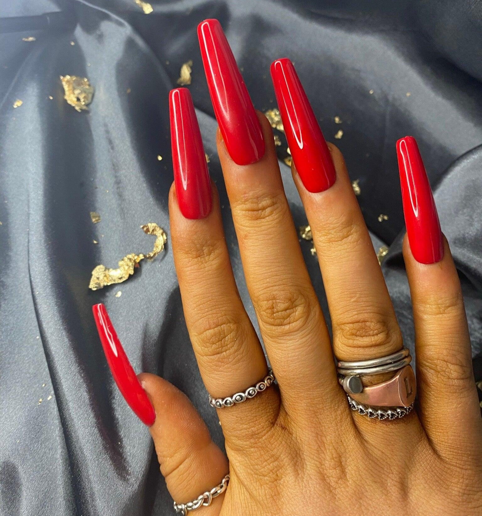 XXL Pinched Coffin Ruby Red False Nails - Lunar False Nails