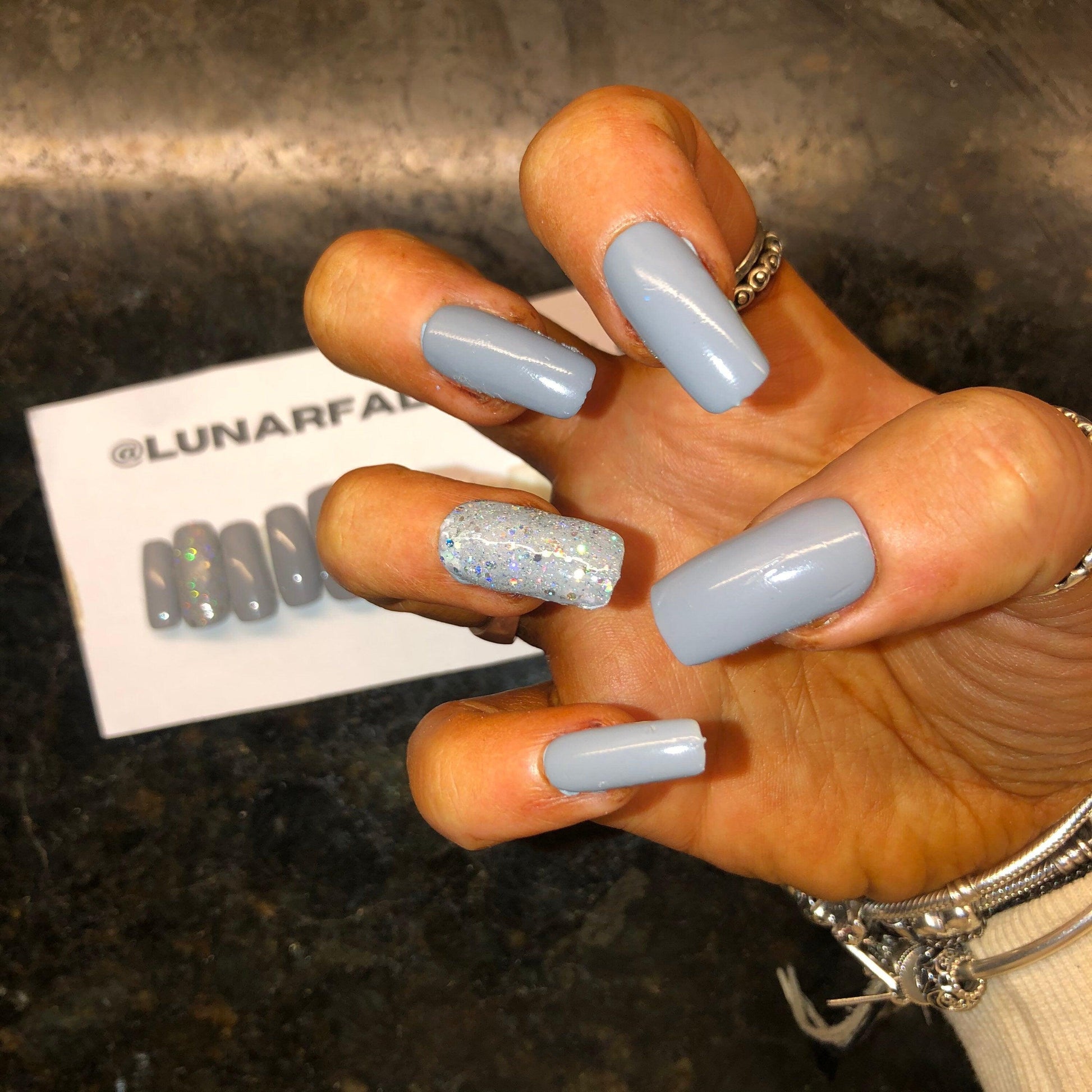 Grey Glitter Accent False Nails - Lunar False Nails