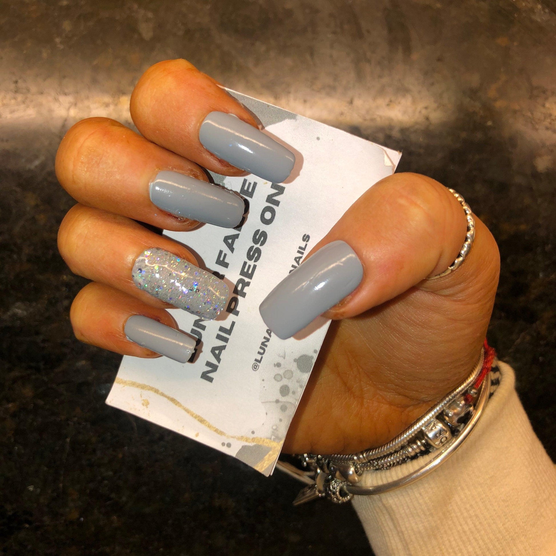 Grey Glitter Accent False Nails - Lunar False Nails