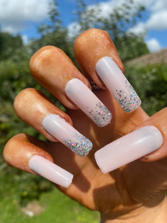Silver Glitter Ombre False Nails