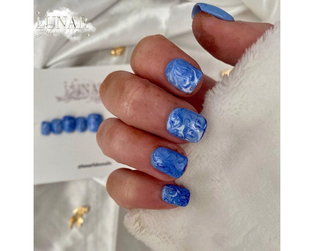 Dark Blue Marble False Nails - Lunar False Nails