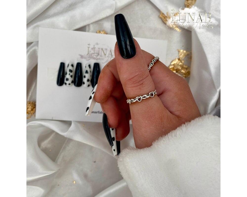 Black Cow Print False Nails - Lunar False Nails