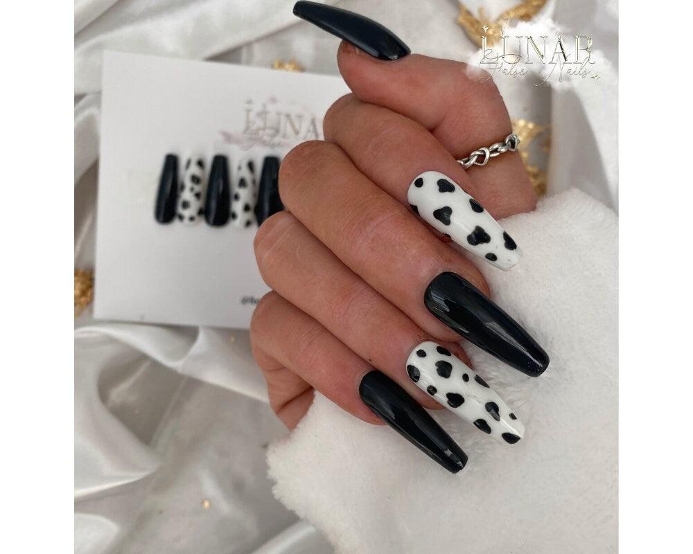 Black Cow Print False Nails - Lunar False Nails