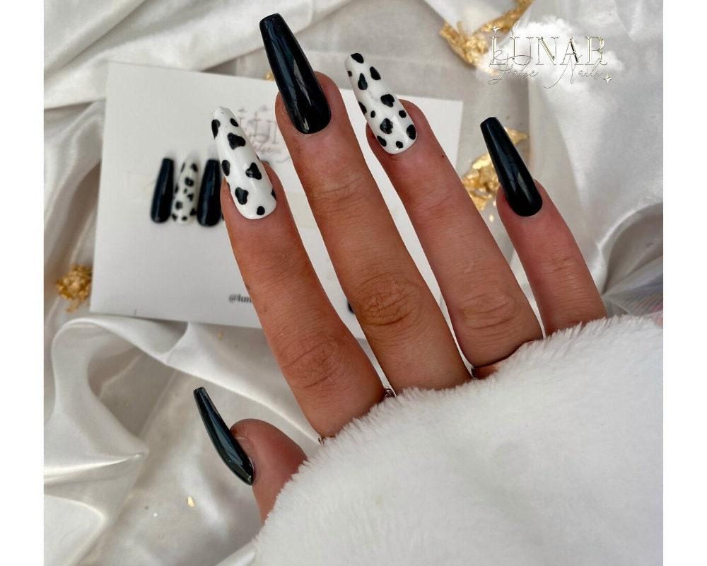 Black Cow Print False Nails - Lunar False Nails